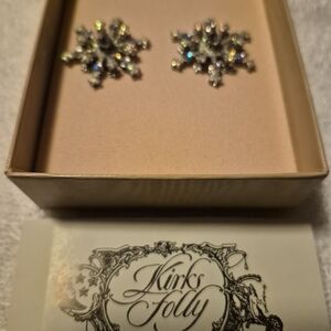 Kirks Folly Snowflake Aurora Bourealis Swarovski Crystal Clip-on Earrings NWT